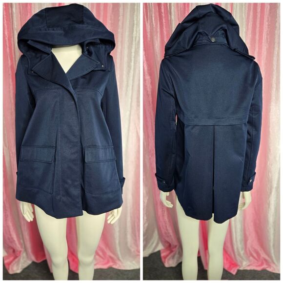 Zara Basic Outwear Department Navy Blue Flare Hooded Jacket Size Small - Picture 1 of 16